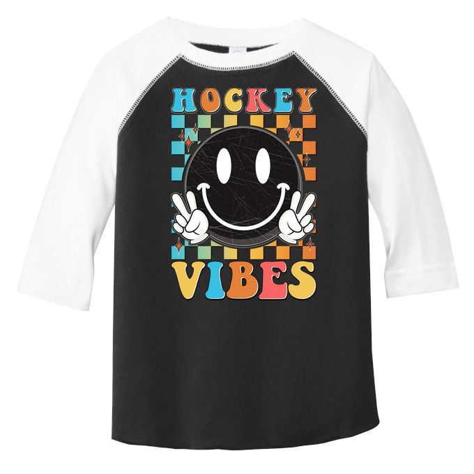 Retro Smiley Emoji Hockey Vibes Toddler Fine Jersey T-Shirt