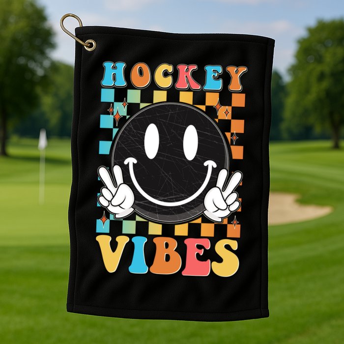 Retro Smiley Emoji Hockey Vibes Golf Towel