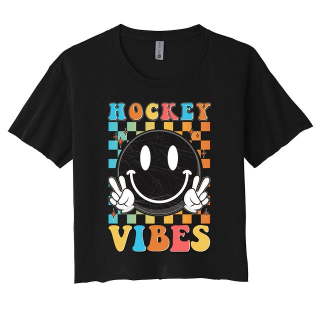 Retro Smiley Emoji Hockey Vibes Crop Top