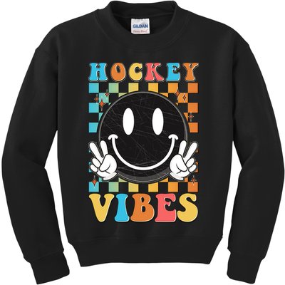 Retro Smiley Emoji Hockey Vibes Kids Sweatshirt