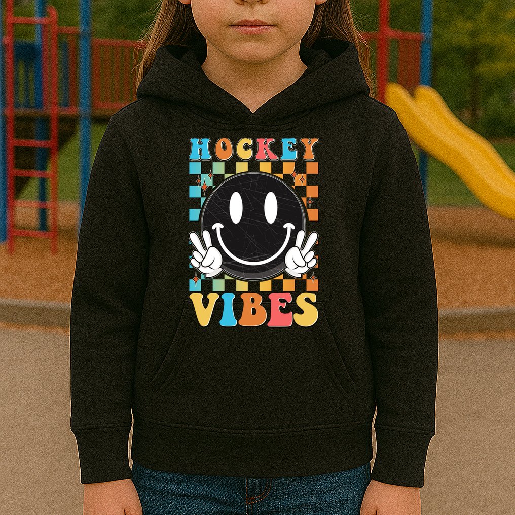 Retro Smiley Emoji Hockey Vibes Kids Hoodie
