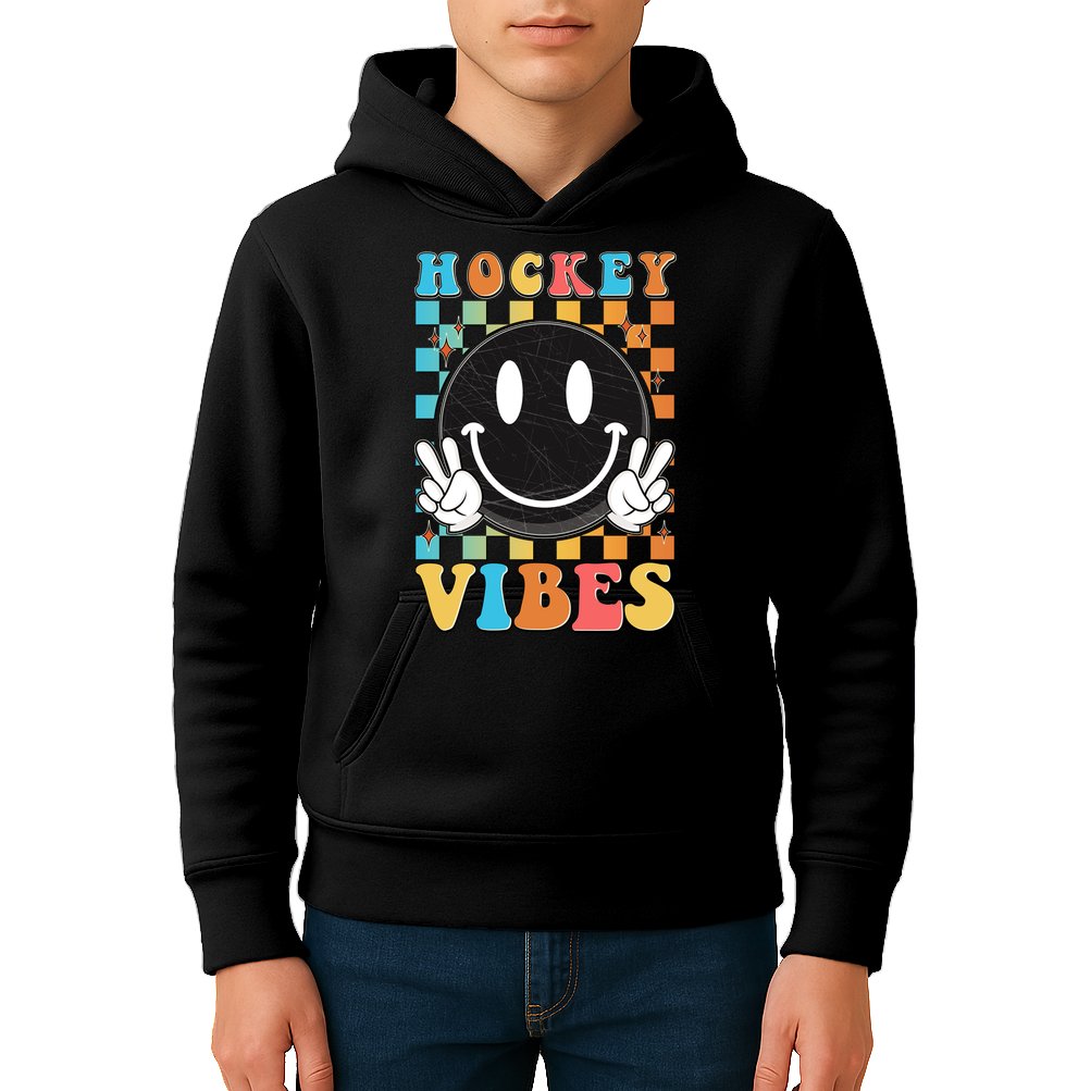 Retro Smiley Emoji Hockey Vibes Kids Hoodie