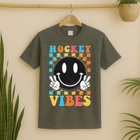 Retro Smiley Emoji Hockey Vibes T-Shirt