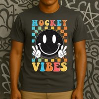 Retro Smiley Emoji Hockey Vibes T-Shirt