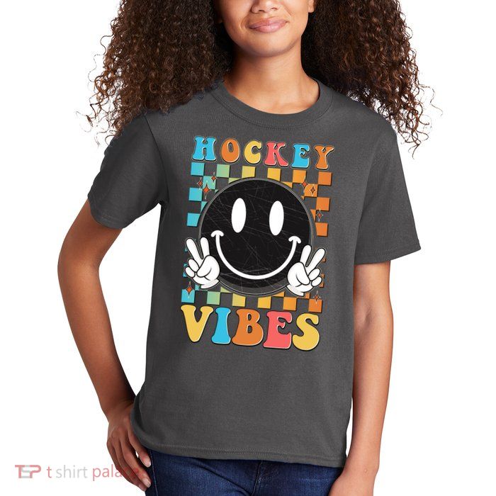 Retro Smiley Emoji Hockey Vibes Kids T-Shirt