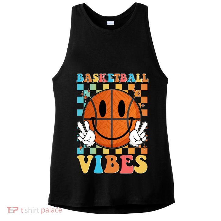 Retro Smiley Emoji Basketball Vibes Ladies PosiCharge Tri-Blend Wicking Tank