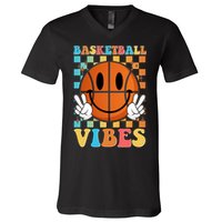 Retro Smiley Emoji Basketball Vibes V-Neck T-Shirt