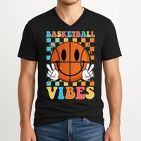 Retro Smiley Emoji Basketball Vibes V-Neck T-Shirt