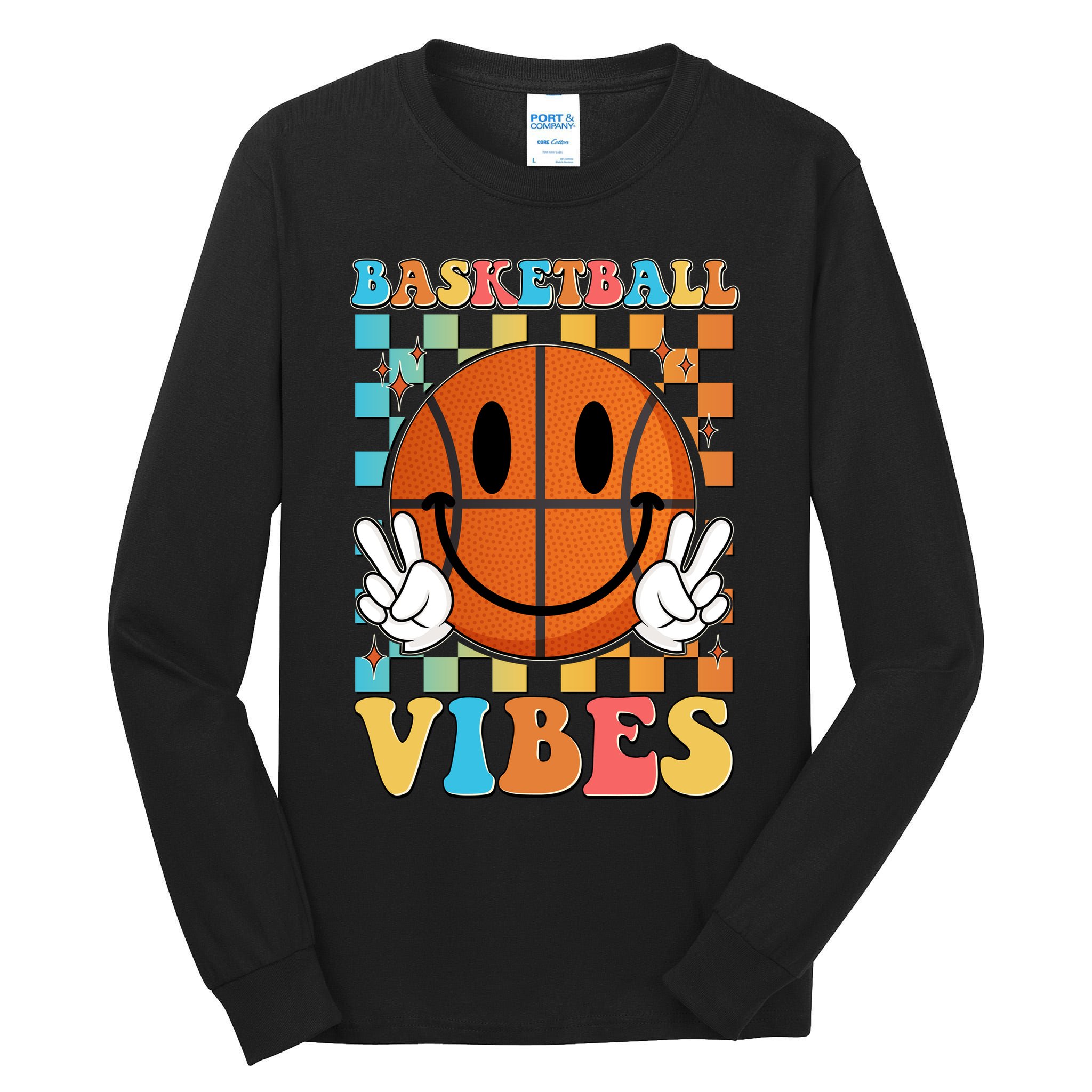 Retro Smiley Emoji Basketball Vibes Tall Long Sleeve T-Shirt