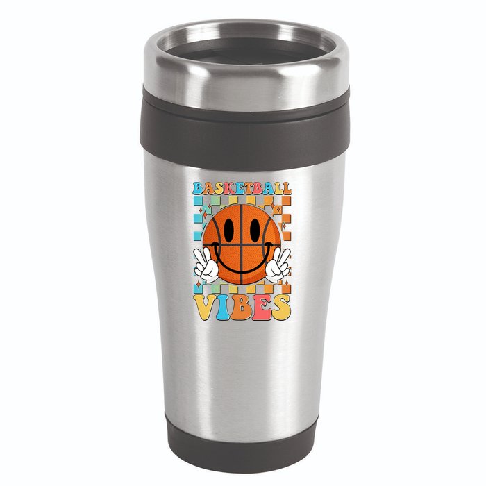 Retro Smiley Emoji Basketball Vibes 16oz Travel Tumbler