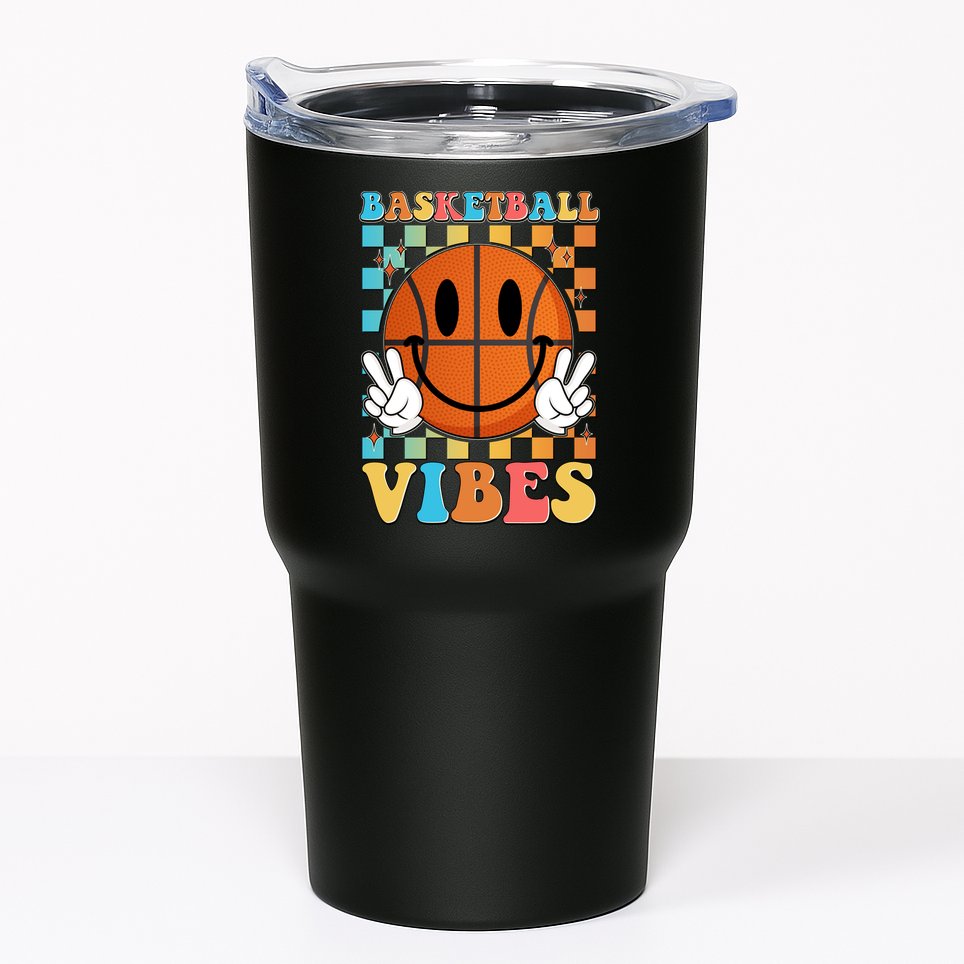 Retro Smiley Emoji Basketball Vibes Tumbler
