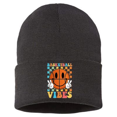 Retro Smiley Emoji Basketball Vibes Sustainable Knit Beanie