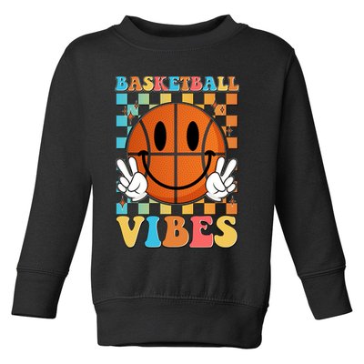 Retro Smiley Emoji Basketball Vibes Toddler Sweatshirt
