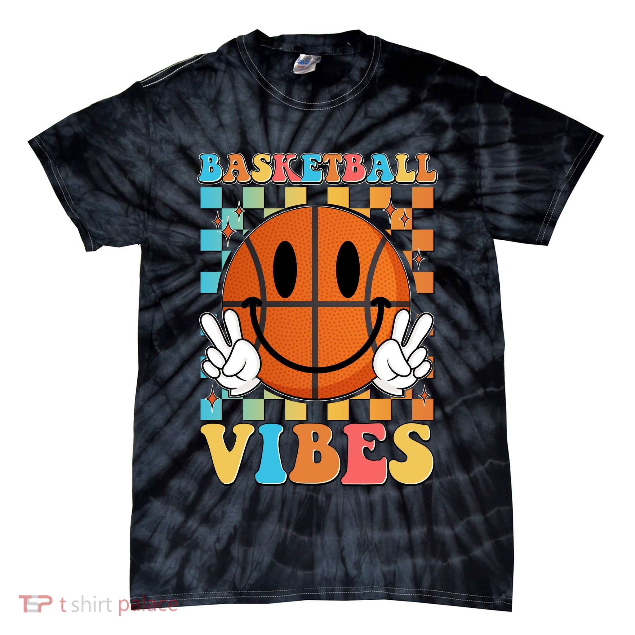 Retro Smiley Emoji Basketball Vibes Tie-Dye T-Shirt