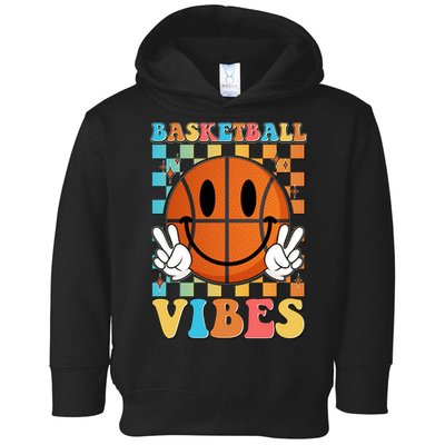 Retro Smiley Emoji Basketball Vibes Toddler Hoodie