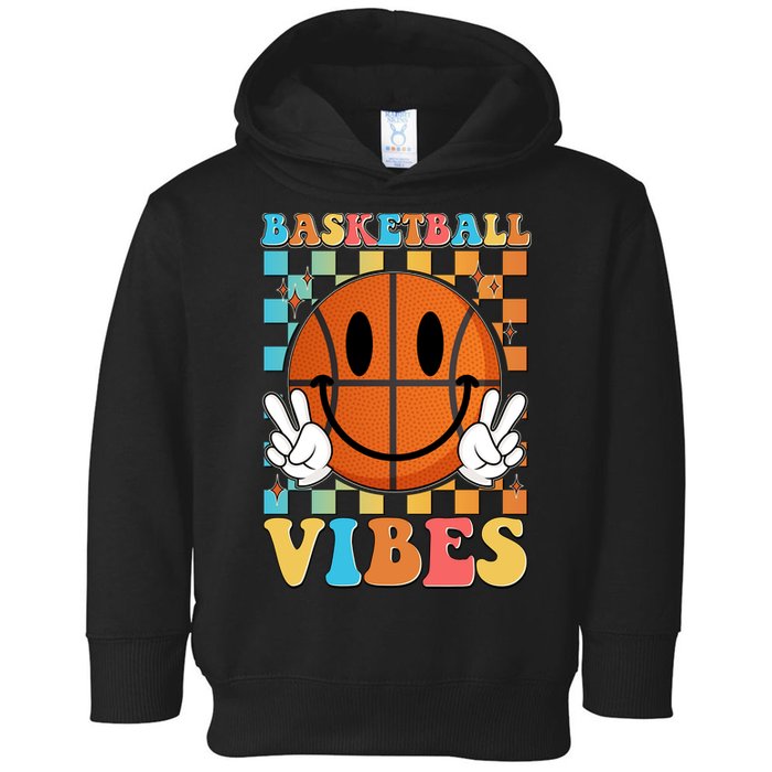 Retro Smiley Emoji Basketball Vibes Toddler Hoodie