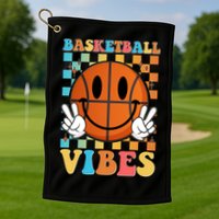 Retro Smiley Emoji Basketball Vibes Golf Towel