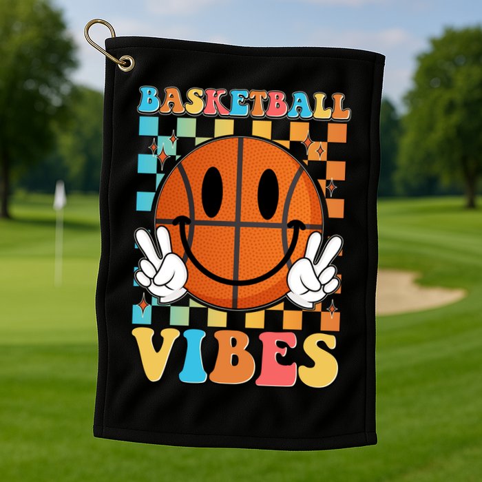 Retro Smiley Emoji Basketball Vibes Golf Towel