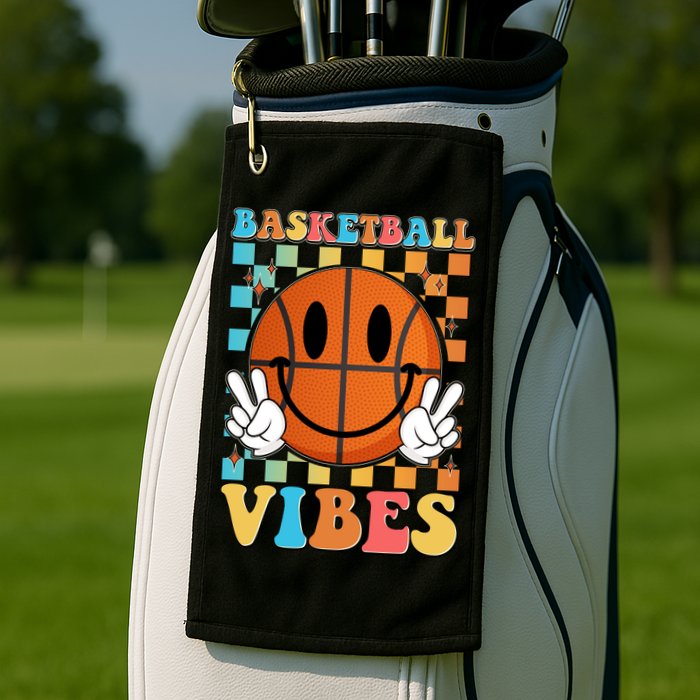 Retro Smiley Emoji Basketball Vibes Golf Towel