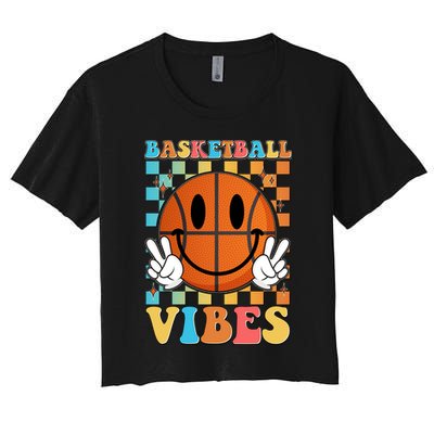 Retro Smiley Emoji Basketball Vibes Crop Top