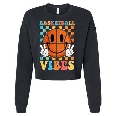 Retro Smiley Emoji Basketball Vibes Cropped Pullover Crew