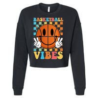 Retro Smiley Emoji Basketball Vibes Cropped Pullover Crew