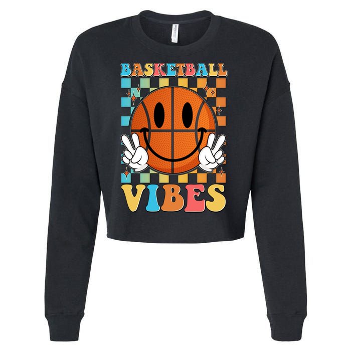 Retro Smiley Emoji Basketball Vibes Cropped Pullover Crew