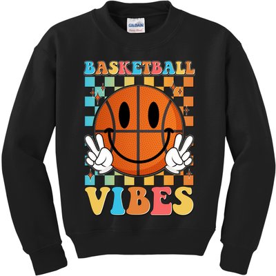 Retro Smiley Emoji Basketball Vibes Kids Sweatshirt