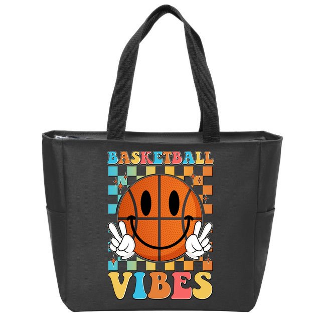 Retro Smiley Emoji Basketball Vibes Zip Tote Bag