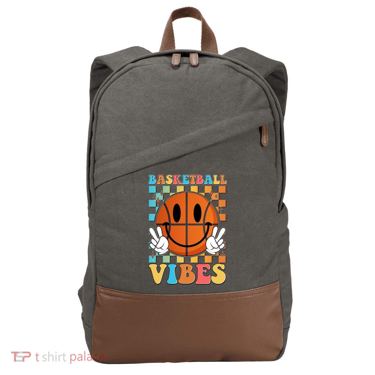 Retro Smiley Emoji Basketball Vibes Cotton Canvas Backpack