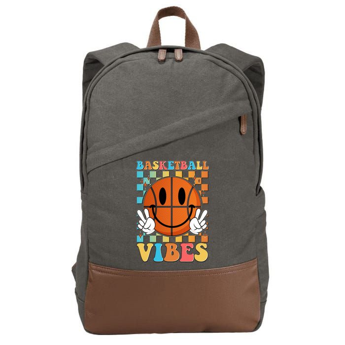 Retro Smiley Emoji Basketball Vibes Cotton Canvas Backpack