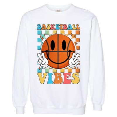 Retro Smiley Emoji Basketball Vibes Garment-Dyed Sweatshirt