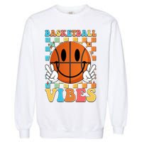 Retro Smiley Emoji Basketball Vibes Garment-Dyed Sweatshirt