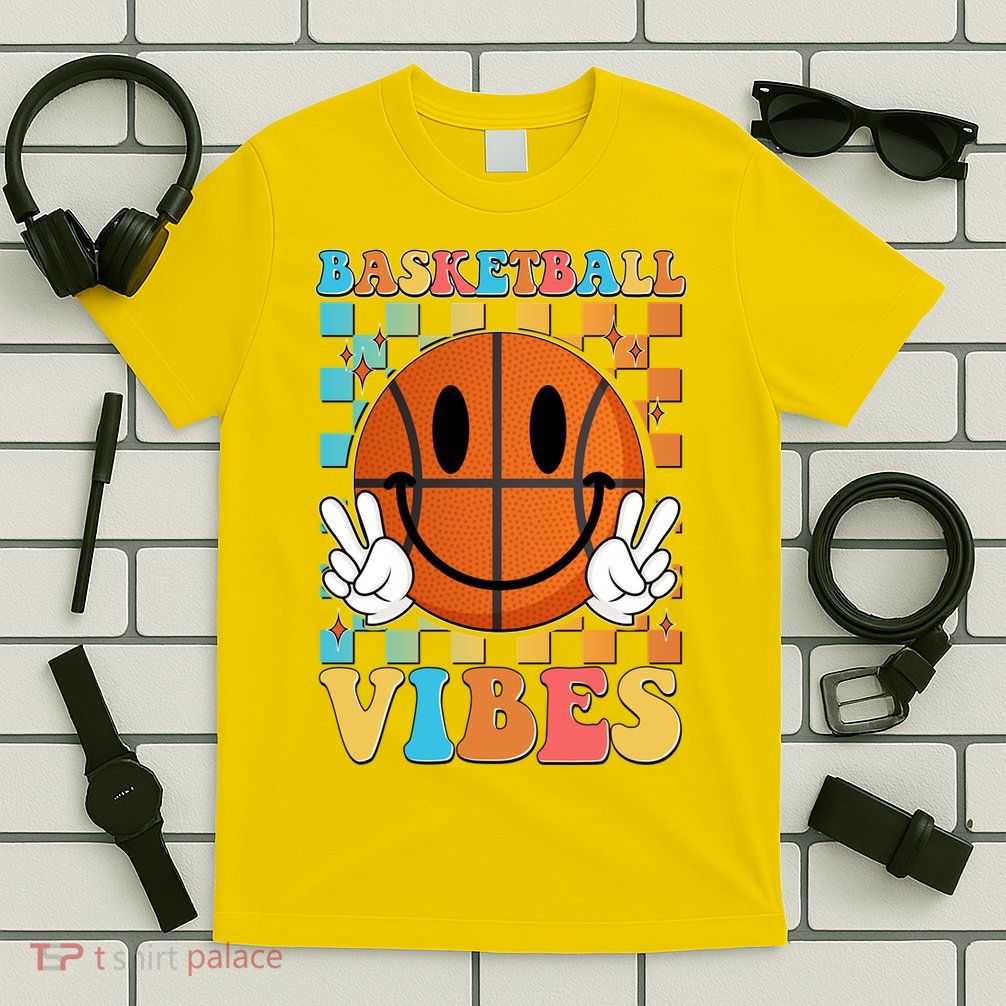 Retro Smiley Emoji Basketball Vibes T-Shirt