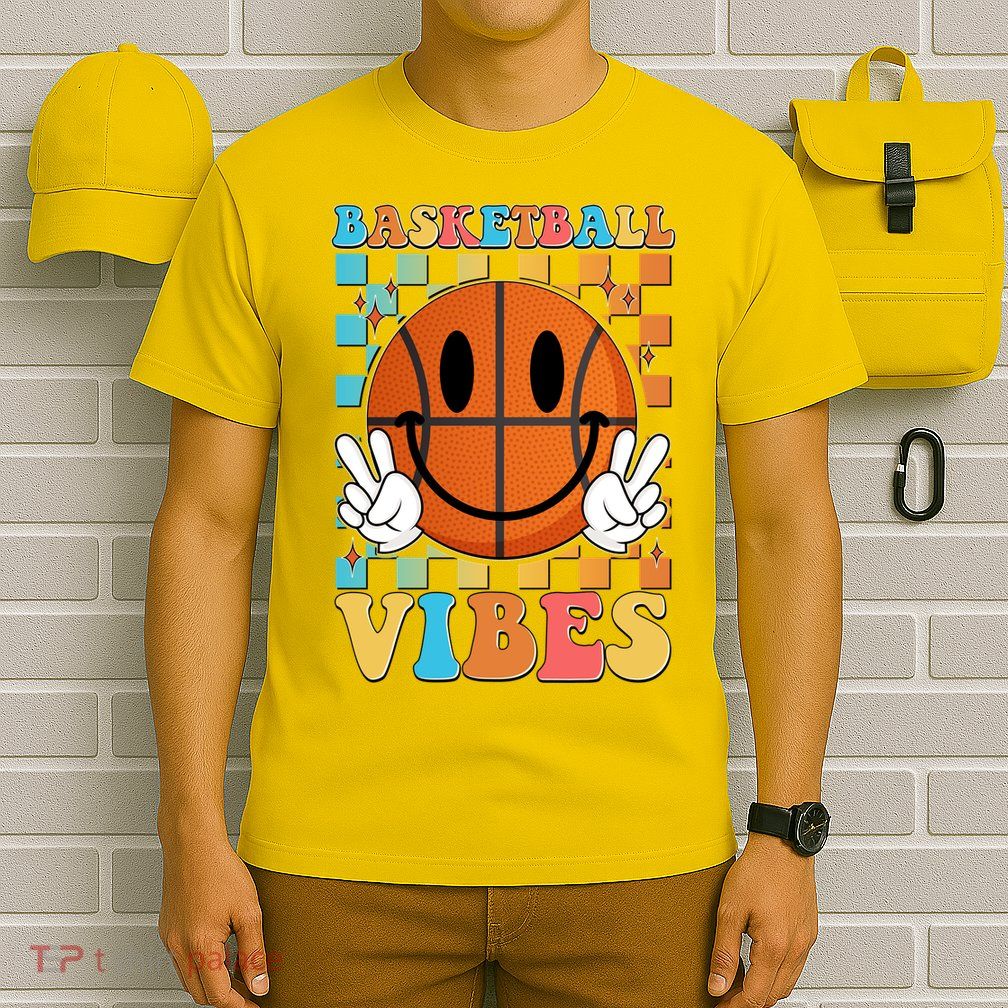 Retro Smiley Emoji Basketball Vibes T-Shirt