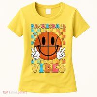Retro Smiley Emoji Basketball Vibes Womens T-Shirt