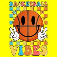 Retro Smiley Emoji Basketball Vibes Women's V-Neck T-Shirt