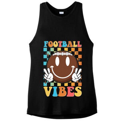 Retro Smiley Emoji Football Vibes Ladies PosiCharge Tri-Blend Wicking Tank