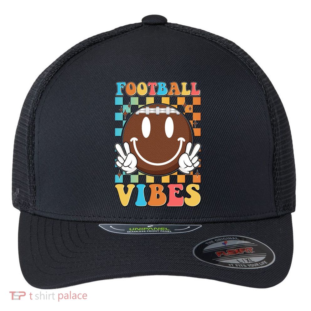 Retro Smiley Emoji Football Vibes Flexfit Unipanel Trucker Cap