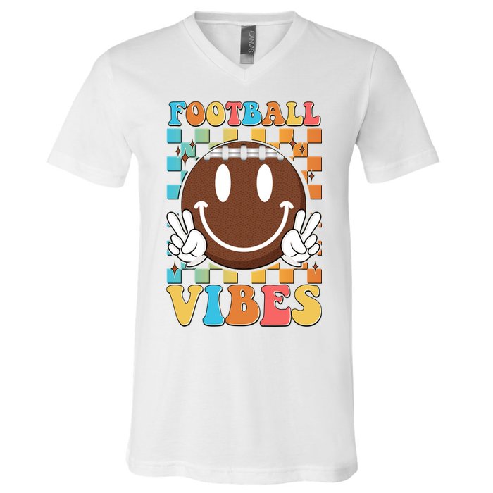 Retro Smiley Emoji Football Vibes V-Neck T-Shirt