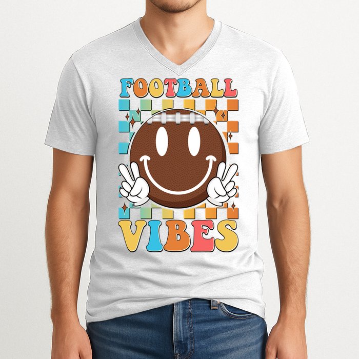 Retro Smiley Emoji Football Vibes V-Neck T-Shirt