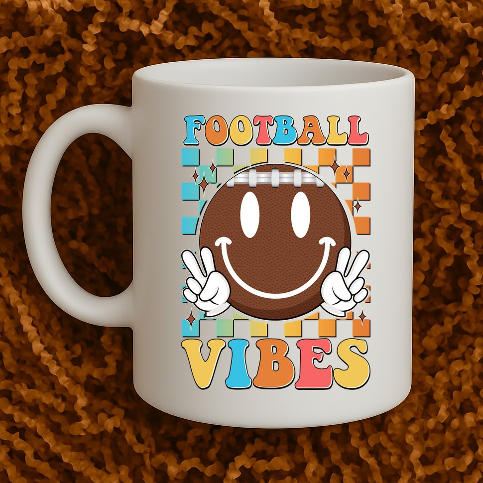 Retro Smiley Emoji Football Vibes Mug
