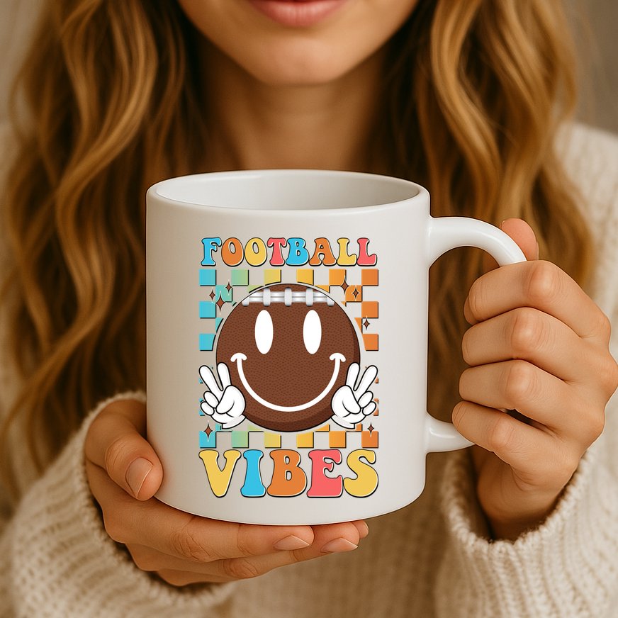 Retro Smiley Emoji Football Vibes Mug