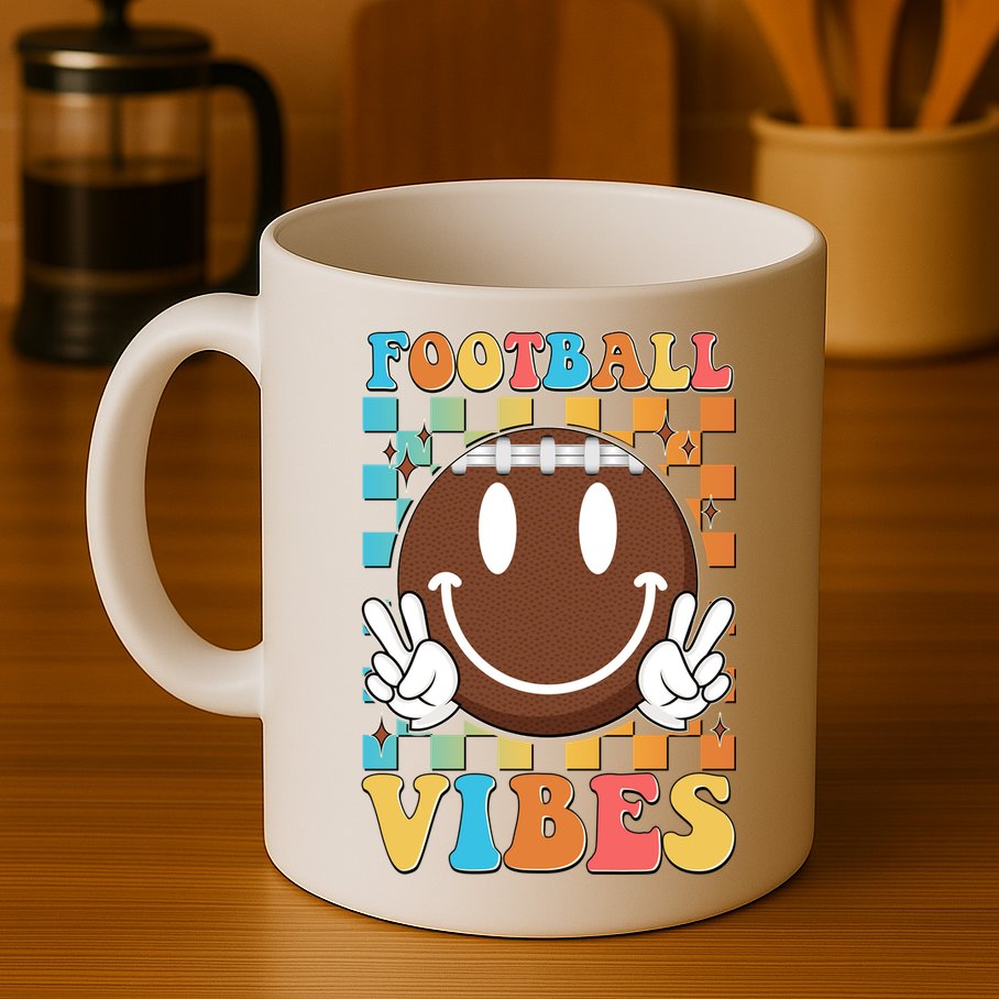 Retro Smiley Emoji Football Vibes Mug