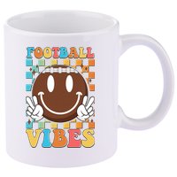 Retro Smiley Emoji Football Vibes 11oz C Handle Ceramic Mug