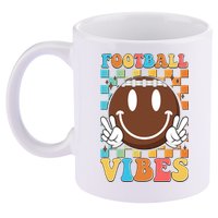 Retro Smiley Emoji Football Vibes 11oz C Handle Ceramic Mug