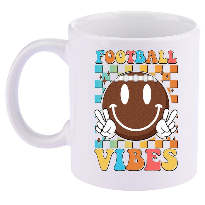 Retro Smiley Emoji Football Vibes 11oz C Handle Ceramic Mug