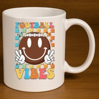 Retro Smiley Emoji Football Vibes 11oz C Handle Ceramic Mug