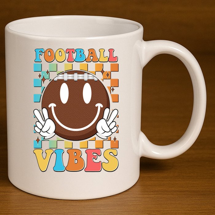Retro Smiley Emoji Football Vibes 11oz C Handle Ceramic Mug