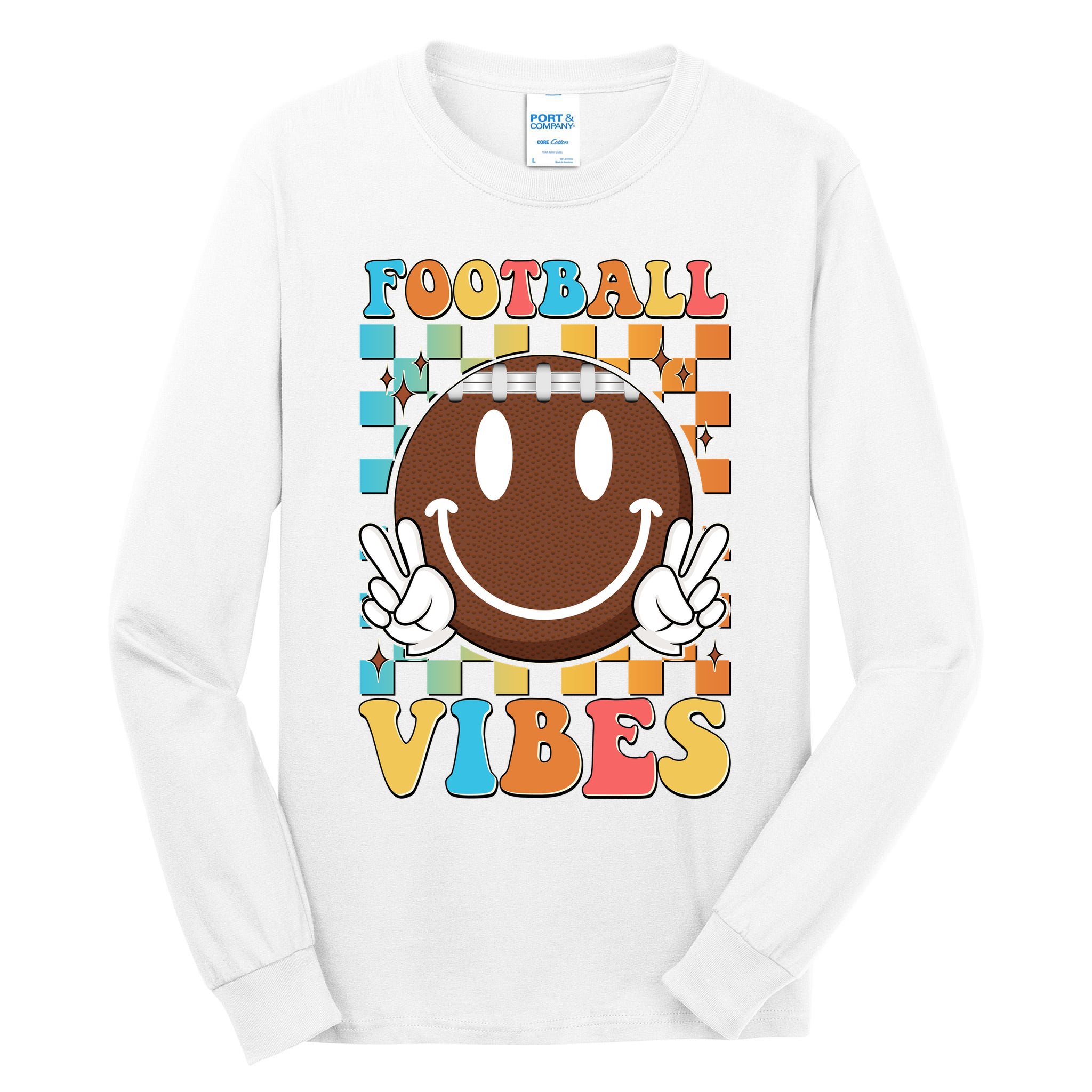 Retro Smiley Emoji Football Vibes Tall Long Sleeve T-Shirt